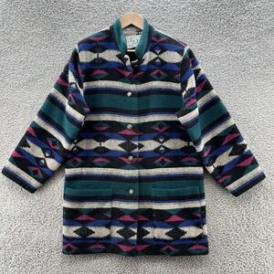 VTG Doncaster Coat Womens 10 Teal Green Wool Aztec Southwestern Blanket Western